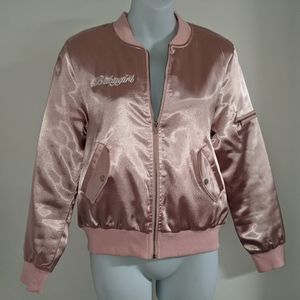 Baby Pink Satin Bomber Jacket